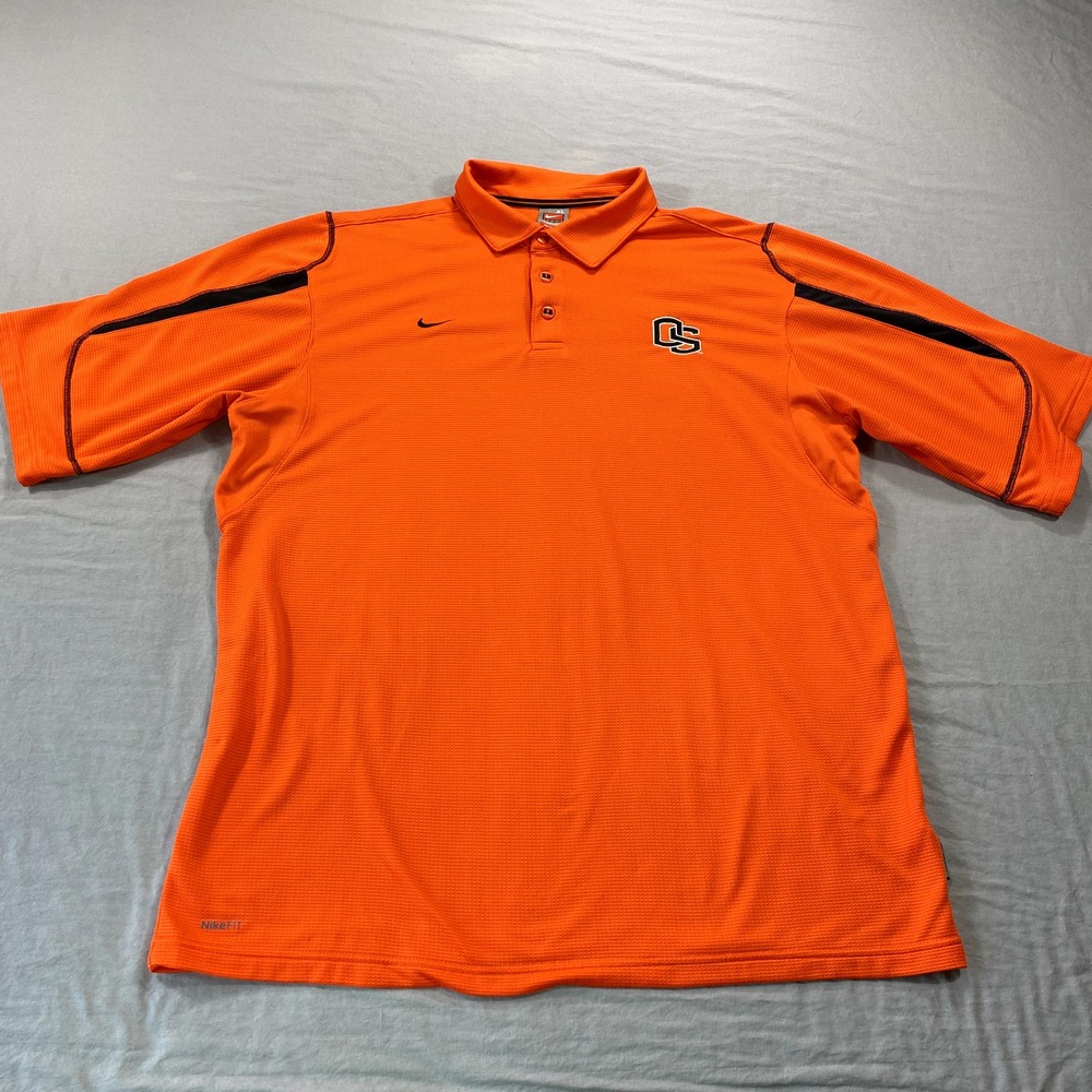 VINTAGE Nike Oregon State Beavers Polo‎ Shirt Adult XL Orange Dri Fit Y2K Mens